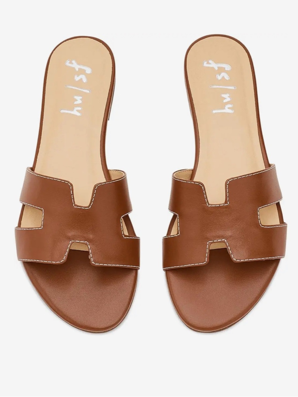French Sole Brown Leather Cutout Slide Sandals